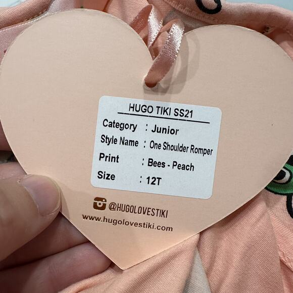 NWT Hugo Loves Tiki Peach Bees One Shoulder Romper - Picture 7 of 7